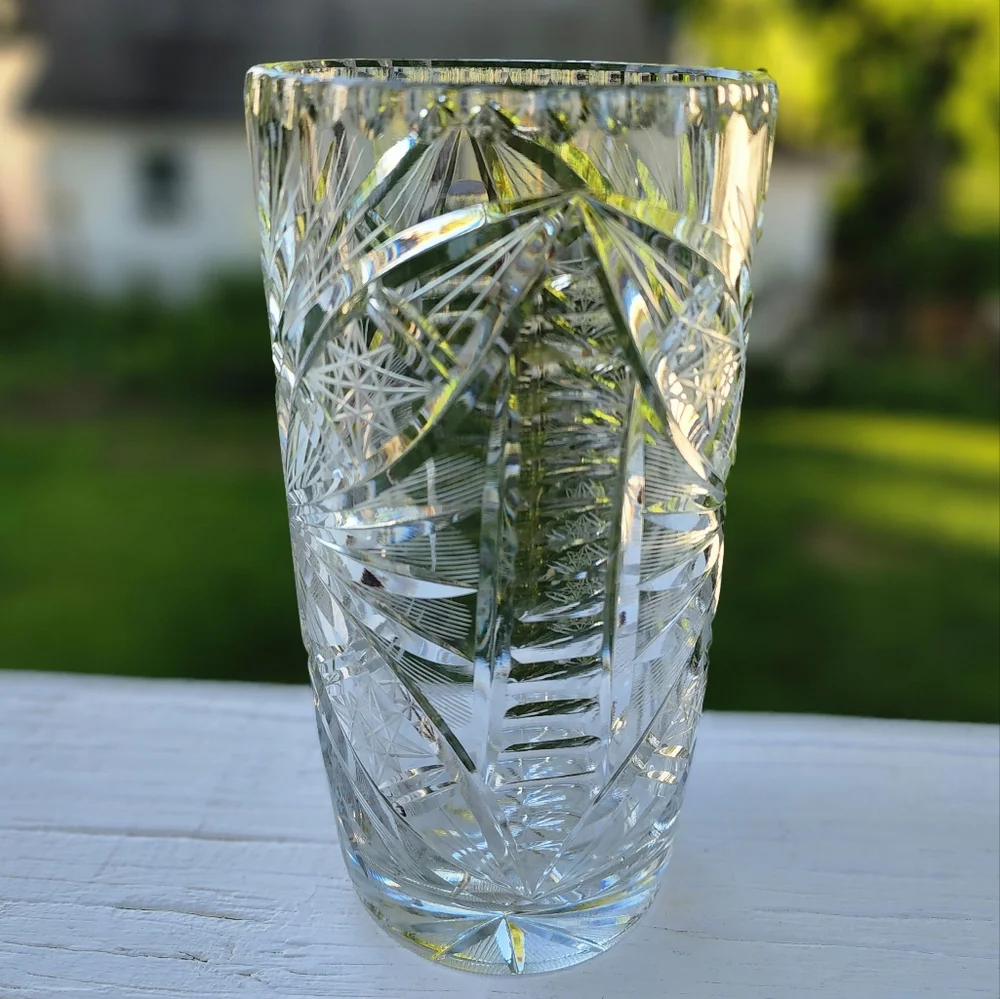 Vintage Heavy‎ Lead Crystal Vase Fine Cut Clear Elegant Decorative 8.7
